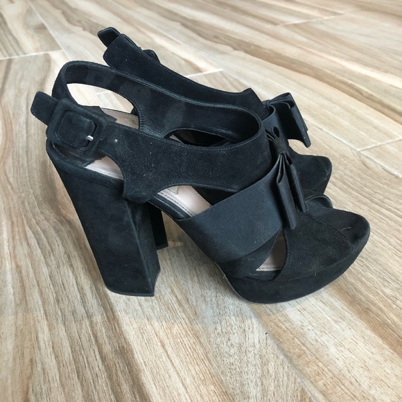 Miu Miu Shoes - MIU MIU Chunky Heel Black Leather with Front Bows Size 39.5 / US Size 9